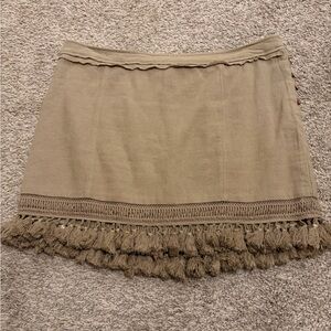 Free People Taupe Tassel-Trim Mini Skirt